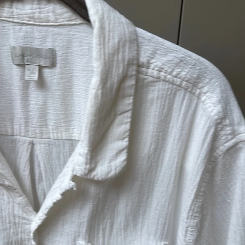 Standard Cloth White Casual Button Down Shirt with Textured Fabric - Picture 8 of 14